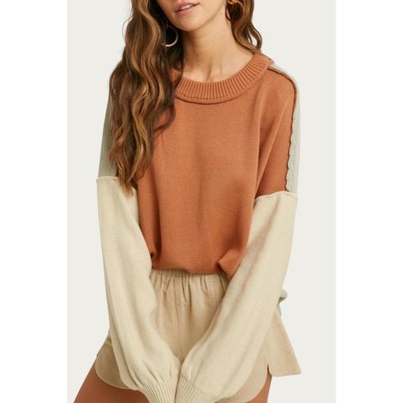 NEW BESTTO slouchy colorblock knit sweater in multi clay - Picture 5 of 5